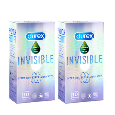 Combo 2 bao cao su Durex Invisible Extra Thin Extra Lubricated Hộp 10 Bao - 2 hộp 20 bao