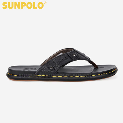 Dép Kẹp Xỏ Ngón Nam Da Bò SUNPOLO KEP204 Êm nhẹ (Đen)