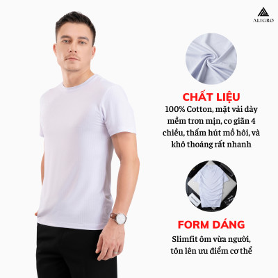 Áo phông nam ngắn tay ALIGRO chất vải cotton ô chấm màu trắng năng động ALGAPC073