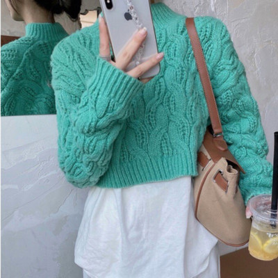 Áo nữ len dệt kim dáng ngắn cao cổ ulzzang