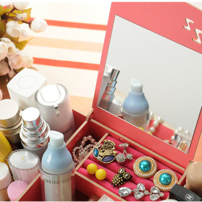 Khay để mỹ phẩm và đồ trang sức có gương smiley 17 - Màu Ngẫu Nhiên