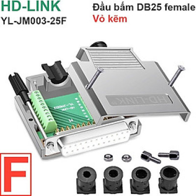 Đầu bấm cổngDB25 cái/female bắt vít kèm vỏ ốp kẽm chân đồng mạ vàng 24K HD-LINK YL-JM003-25F. HÀNG CHÍNH HÃNG !!!