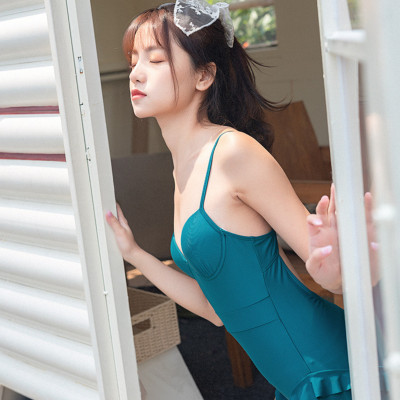 Bộ đồ bơi bikini nữ 1 mảnh đi tắm biển màu xanh kèm áo croptop trắng sang chảnh tôn dáng phong cách Hàn quốc - B04