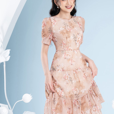 Đầm Maxi Tơ Hoa Luperi LFV3289 xếp tầng dài qua gối may 2 lớp lót tinh tế 