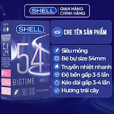 Bao cao su Shell Bigtime - Size 54mm, siêu mỏng, chống tuột, kéo dài thời gian - Hộp 10 cái | SHELL CHÍNH HÃNG