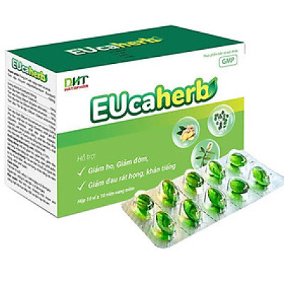 Viên ho dầu Eucaherb DHT  Hộp 100 viên - 30 viên  - Hỗ trợ giảm ho, giảm đờm, giảm đau rát họng, khản tiếng do viêm họng, viêm phế quản - Châu Ngân Pharma