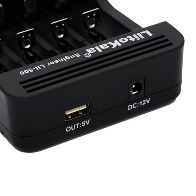 Bộ sạc pin thông minh LiitoKala Lii-500 có 4 khe cắm pin Màn hình LCD cho Ni-MH Ni-Cd Li-ion - Đen - Phích cắm của Vương quốc Anh