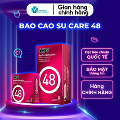 Bao cao su có gai CARE 48 bcs có gai, hương dâu, nhiều gel bôi trơn hộp 3, 12 chiếc
