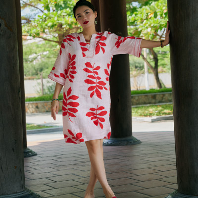 Đầm Suông Linen Thêu Phúc DRE233 thời trang thiết kế Hity