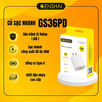 Củ Sạc Nhanh 36W Genshai GS36PD QC D 3.0 | Bảo Hành 12 Tháng 1 Đổi 1 | Made in Việt Nam.