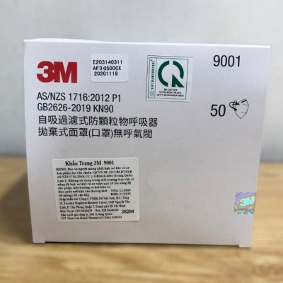 Khẩu Trang Lọc Bụi Bảo Vệ Hô Hấp 3M 9001, Màu Trắng