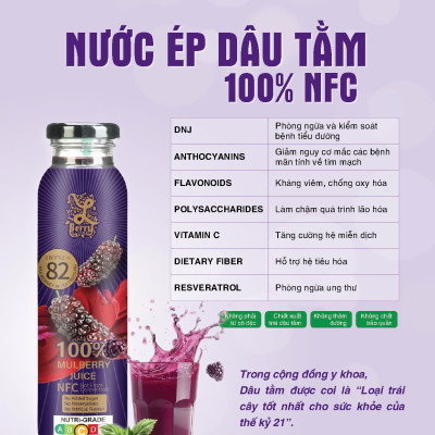 Nước Ép Dâu tằm nguyên chất 100%, Khg đường,Không chất bảo quản,chai 245ML Dùng trực tiếp ( 2chai)