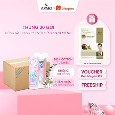 [ Tặng 5 miếng mặt nạ ] Combo 1 thùng bông tẩy trang Ipek 80 miếng (30 gói x 80)