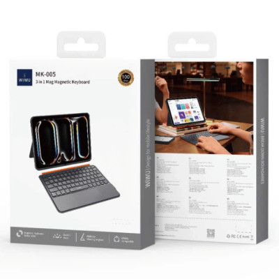 Case bao da bàn phím cho iPad A16 Gen 11 / Gen 10 / Pro 11 M2 M3 M4 Pro 11 2020/21/22 Air 4/5/6/7 M2 M3 bluetooth V5.3 tích hợp trackpad / touchpad hiệu WIWU WK005 - Bàn phím từ tính nam châm tháo rời, tích hợp giá đỡ - Hàng nhập khẩu