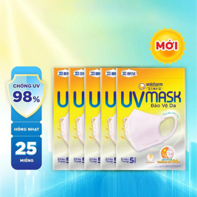 [MỚI] Bộ 5 gói khẩu trang chống nắng Unicharm UV Mask 5 miếng