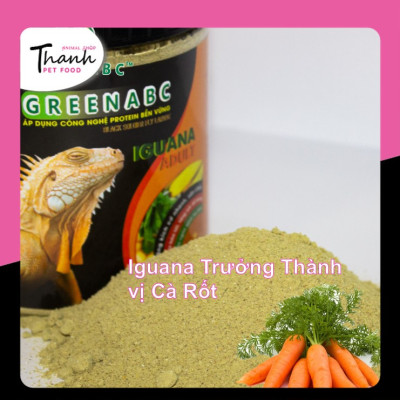 Thức ăn bò sát Iguana Trưởng Thành nhãn GREENABC vị cà rốt dùng cho Iguana từ 1m trở lên – Gai bung, gù cao, dáng đẹp, lên màu tươi - Hộp 230g