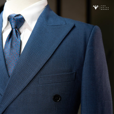 [CLASSY 2] Nguyên bộ suits 2 mảnh XANH NAVY KẺ ẨN, 6 KHUY 3 TÚI,  chất vải Wool - Nobility