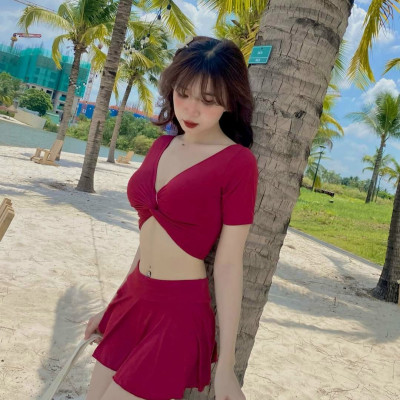 Set Váy Bơi Nữ Croptop Dây Rút