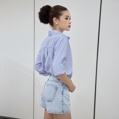 Quần Short Denim Nữ Lưng Vừa Classic Cut Màu Morning Blue Aaa Jeans