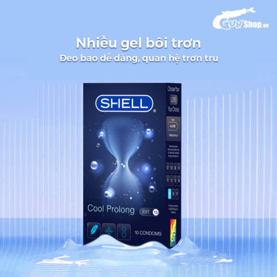 Bao cao su Shell Cool Prolong kéo dài thời gian, bạc hà mát lạnh - Hộp 10 cái