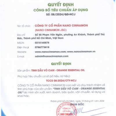 Tinh dầu Cam thiên nhiên nguyên chất Nano Cinnamon 10/30/50/100ml - thư giãn, giàu Vitamin C, chống oxy hóa, thanh lọc. Có kiểm định, chiết xuất thiên nhiên