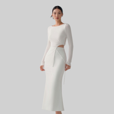 Áo kiểu nữ, cổ ngang, dài tay  TAYLOR  thiết kế cao cấp WHITE CHIC