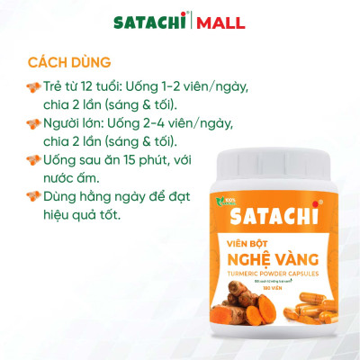 Viên Bột Nghệ Nguyên Chất SATACHI – 100% Nghệ – Dạng Viên Tiện Lợi – Hộp 180 viên