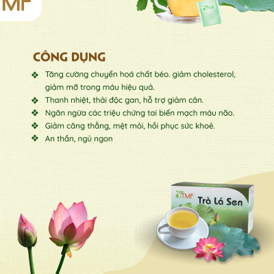 Trà lá sen túi lọc TÂM MINH FOODS hạ mỡ máu giảm cân ngủ ngon hộp 20 gói