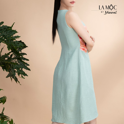 Đầm xô lụa xanh mint, thêu hoa La Mộc LM022420