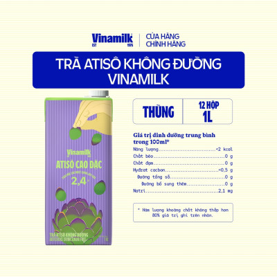 Thùng 12 hộp Trà Atisô không đường Vinamilk - Hộp giấy 1L