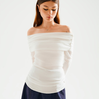 DOTTIE - Áo trễ vai tay dài - Trắng - T0999