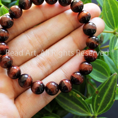 Vòng Tay Mắt Hổ Đỏ (Red Tiger Eye) Tự Nhiên 10MM Loại AA, Phong Thuỷ, Chuỗi Hạt, Yoga