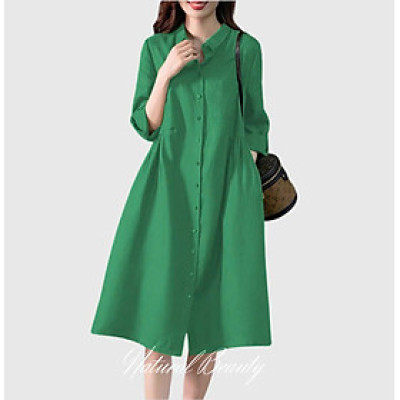 Đầm sơ mi thiết kế style Hàn trẻ trung chất liệu sợi Linen cao cấp, thoáng mát