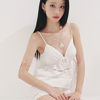 DOTTIE - Áo dây phối ren - Trắng - T1102