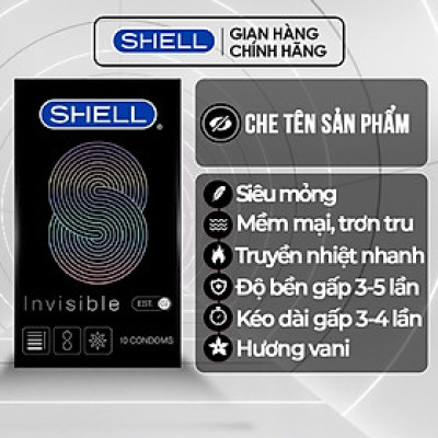 Bao cao su Shell Invisible siêu mỏng, chống tuột, kéo dài thời gian - Hộp 10 cái | SHELL CHÍNH HÃNG