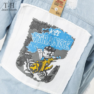 Áo khoác jean nam strange cao cấp, áo khoác bò cá tính