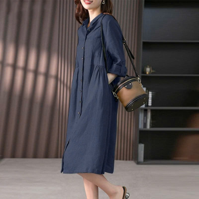 Đầm suông nữ Linen sắn tay phối cổ sơ mi sang trọng, lịch sự da207