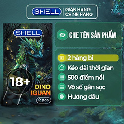 Bao cao su Shell Dino Iguan - 1 bao 2 vòng bi siêu lớn + 1 bao Shell Performax (Hộp 2 cái) | SHELL CHÍNH HÃNG
