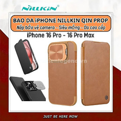 Bao da chống sốc bảo vệ camera cho iPhone 16 Pro / 16 Pro Max hiệu Nillkin Qin ProP - Tích hợp chân đế, ngăn đựng thẻ, Da PU cao cấp - Hàng nhập khẩu