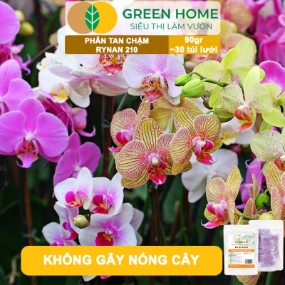 Phân Tan Chậm GreenHome, Rynan 210, Bao 90g ~ 30 Túi Lưới 3g, Chuyên Dùng Cho Phong Lan Trưởng Thành