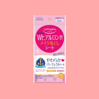 Khăn Ướt Tẩy Trang Kosé Softymo Makeup Remover Sheet H (Hyaluronic Acid) 12 Miếng