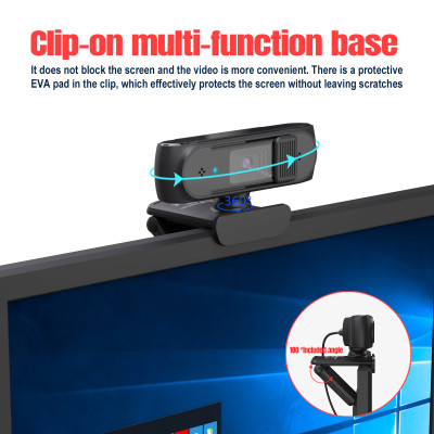 Webcam HXSJ S2 USB 2.5K FHD PC 5MP với hiệu chỉnh ánh sáng AF và Mic kép cho Video, dạy học 