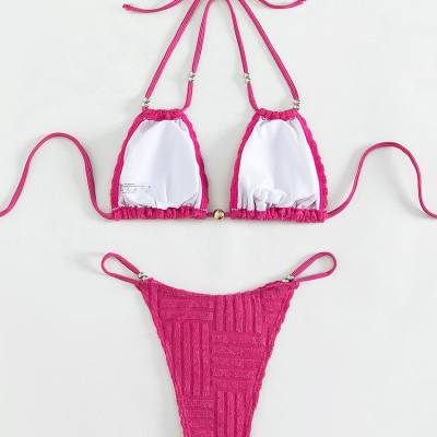 Bộ Bikini 2 Mảnh Màu Trơn Có Dây Đeo Cổ Màu Sắc Đơn Giản Thời Trang Cho Nữ