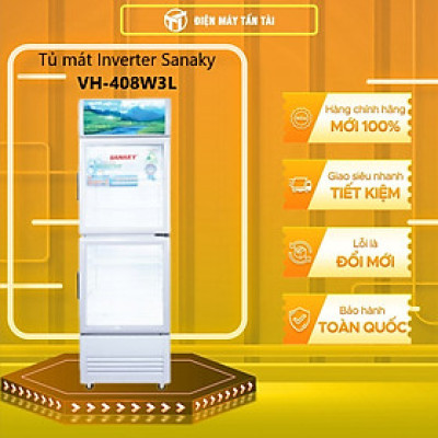 TỦ MÁT 2 CỬA SANAKY INVERTER 340 LÍT VH-408W3L NHÔM (LOW-E) (R600A) - hàng chính hãng