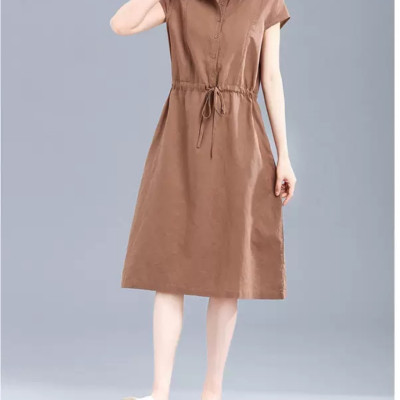 Đầm Nữ Form Suông Linen Cổ Sơ Mi Basic Tay ngắn Thoáng Mát HB70
