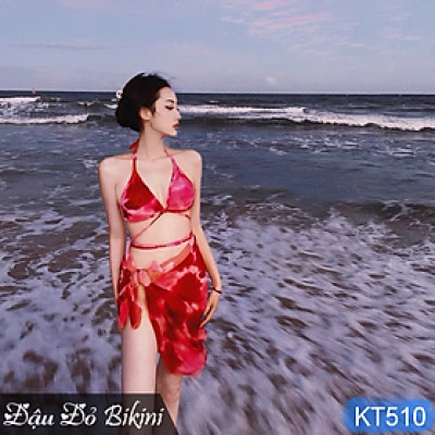 Set bikini 2 mảnh sexy kèm khăn choàng quyến rũ, áo đệm mỏng cùng quần tam giác, mẫu Âu Mỹ trẻ trung khoe dáng trẻ trung nóng bỏng | KT520