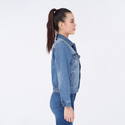 Áo Khoác Jean Nữ Trơn Màu Xanh Đậm Nhạt Aaa Jeans