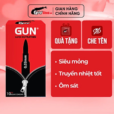 [Hộp 10 cái] Bao cao su Gun Super Ultra Thin - Siêu mỏng 0.03mm