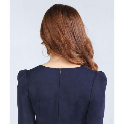 Đầm Suông Xanh Đen Phối Khuy Che Bụng Béo DL670