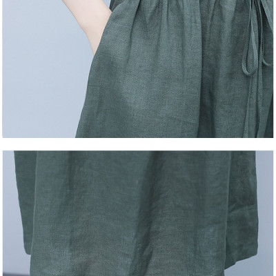 Đầm Linen dáng suông cỏ V có túi 2 bên sườn kèm dây rút eo trẻ trung, tôn dáng da218